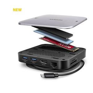 AXAGON HMC-UFO, USB 10Gbps hub, 2x USB-A, USB-C, HDMI 4k/60, RJ-45, M.2 slot, SD/mSD, audio, PD 100W, kabel USB-C 65cm