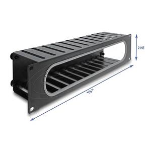 Delock 19” Routing panel k vedení kabelů, s otvorem a ochranou okraje, 2U, černý
