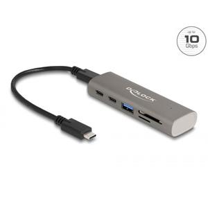 Delock 3 portový rozbočovač USB 10 Gbps včetně čtečky karet SD a Micro SD s konektorem rozhraní USB Type-C