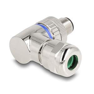 Delock A-kódovaný 3 pinový zástrčkový konektor M12 pro šroubové připojení montáž 90° pravoúhlý kovová