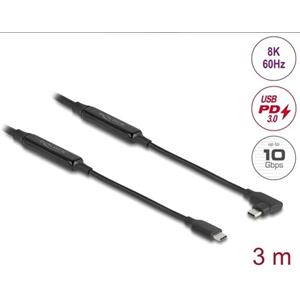 Delock Aktivní kabel USB 10 Gbps, ze zástrčkového rozhraní USB Type-C™ na zástrčkové, pravoúhlý, levý / pravý, 3 m, 8K