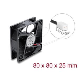 Delock Axiální ventilátor 48 V DC, 80 x 80 x 25 mm s 2-pinovým zásuvkovým konektorem ventilátoru, černý