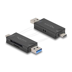 Delock Čtečka karet USB 5 Gbps, USB Type-C™ / Typ-A na paměťové karty SD a Micro SD černá