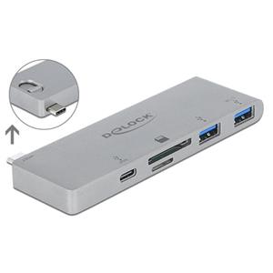 Delock Hub se 3 porty a čtečka karet se 2 sloty pro MacBook s PD 3.0 a zatažitelným připojením USB Type-C