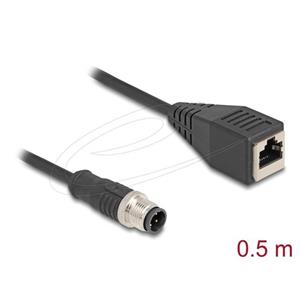 Delock Kabel M12, D-kódovaný, 4 pin, ze zástrčkového na RJ45 zásuvkový konektor, PVC, 0,5 m