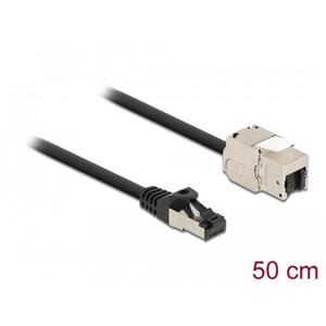 Delock Kabel ze zástrčky RJ45 na zásuvku RJ45 modulu Keystone, Cat.6A, délka 50 cm, černý