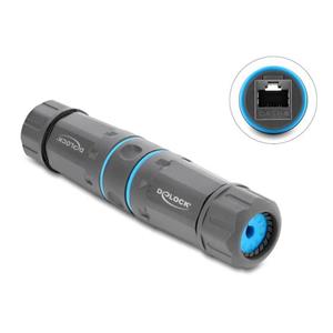 Delock Kabelový konektor ze zásuvky RJ45 na zásuvku RJ45, Cat.6A, se závitem M23.5 x 1,5 mm, s prachotěsností a vodotěsn
