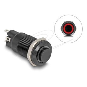 Delock Push Switch pro instalaci černý 12 mm 12 V 4 x pájené připojení LED červený kroužek