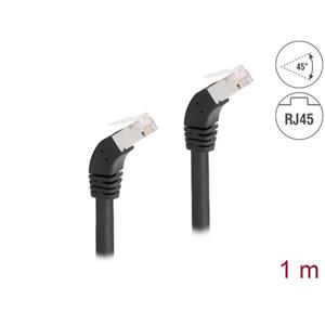 Delock Síťový kabel RJ45 Cat.6A S/FTP, zalomený dolů o 45°, 1 m, černý