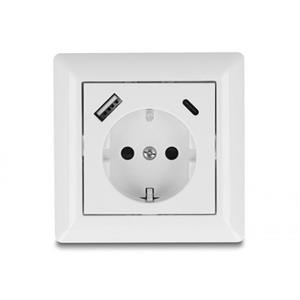 Delock Zásuvka na zeď se dvěma nabíjecími porty USB, 1 x USB Typu-A a 1 x USB Type-C™ s PD 3.0, 18 W