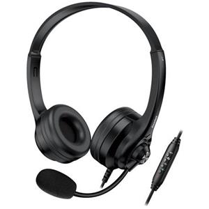 Genius HS-235U AI Headset, drátový, náhlavní, mikrofon, Copilot, ovládání hlasitosti, kabel 2,4m, USB, černý