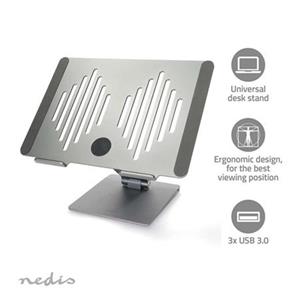 Nedis NBSTND500SI - Stojan na Notebook| Napájení z USB | SD a micro SD, 1xUSB-C a 3x USB3.0 | 17 " | Skládací
