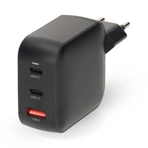 Nedis WCHARC65WBK - Síťová Nabíječka | 65 W | GaN | PD3.0 | 2výstupy: USB-C / Zatahovací kabel USB-C | Černá