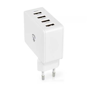 Nedis WCHAU481AWT- Síťová Nabíječka | 24 W | Funkce rychlého nabíjení | 4x 2.4 A | 4 výstupy | 4x USB-A | Bílá