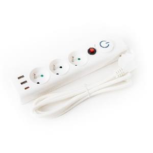 PLATINET FIESTA prodlužovací lišta 3x zásuvka, 3x USB (vč. USB-C), 10 A, 1,5m, typ E, bílá