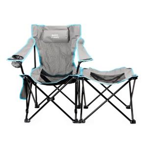 PLATINET KEMPINGOVÁ SESTAVA 2v1, SKLÁDACÍ STŮL / OPĚRKA NA NOHY + ŽIDLE ČERNO-MODRÁ