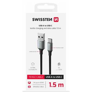 SWISSTEN DATOVÝ KABEL TEXTILE II USB / USB-C 1,5 M ČERNÝ